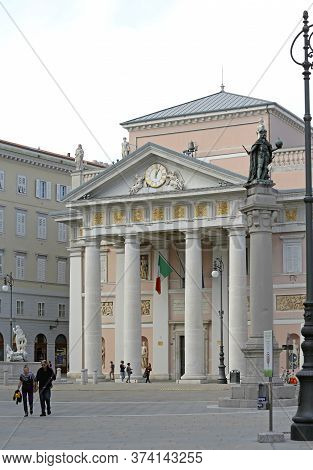 Trieste, Italy - October 14, 2014: Chamber Of Commerce Building At Piazza Della Borsa Square In Trie