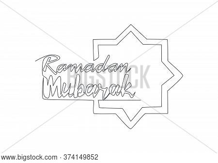 One Single Line Drawing Of Happy Eid Al Fitr Mubarak And Ramadan Kareem Concept. Islamic Holiday Cal