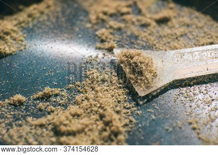 Kief Macro In Grinder. Sativa Medical Health. Indica Thc Cbd. Marijuana