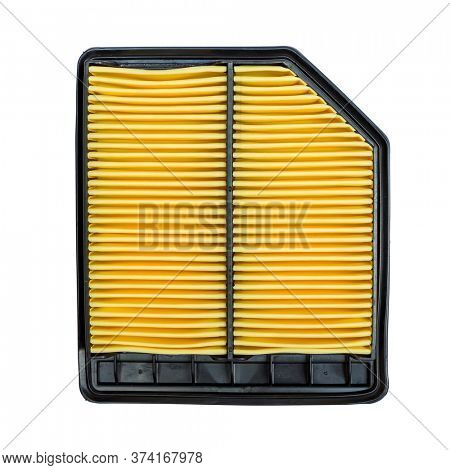 Automoble Yellow Air Filter Isolated on White Background. Auto Spair Parts. 
