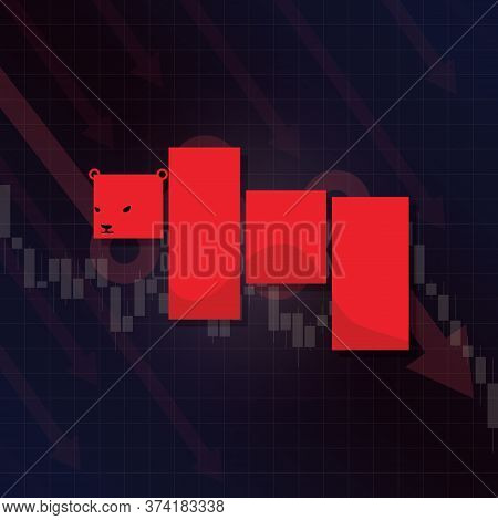 Bearish Symbols On Stock Market Vector Illustration. Fund, Forex Or Commodity Price Charts, On Abstr