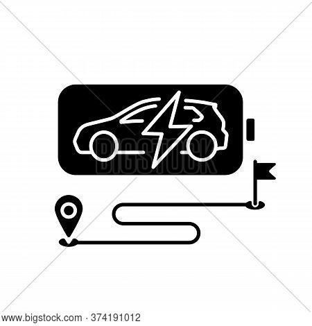 Battery Range Black Glyph Icon. Electric Vehicle Max Travel Distance Silhouette Symbol On White Spac