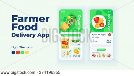 Farmers Food Delivery Smartphone Interface Vector Templates Set. Organic Produce Online Market. Mobi