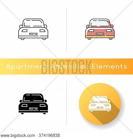 Auto Icon. Front View On Car. Vehicle For Transportation. Personal Car. Headlight On Automobile. Sed