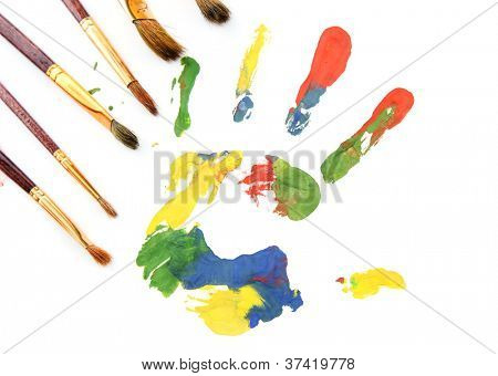 สีมือพิมพ์ ด้วยแปรง แยกต่างหากบนพื้นสีขาว