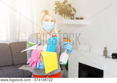 Home Cleaning. Disinfection Anti Bacteric Cure To Battle Coronavirus Spread.