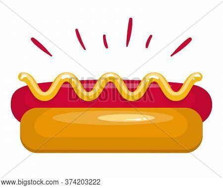 Stock Vector Illustration Of Hot Dog On White Isolated Background. Flat Fast Food Design Style For P