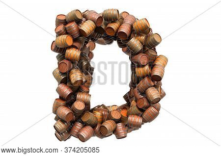 Letter D From Wooden Barrels, 3d Rendering Isolated On White Background