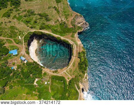 Broken Beach In Nusa Penida Island. Drone View.