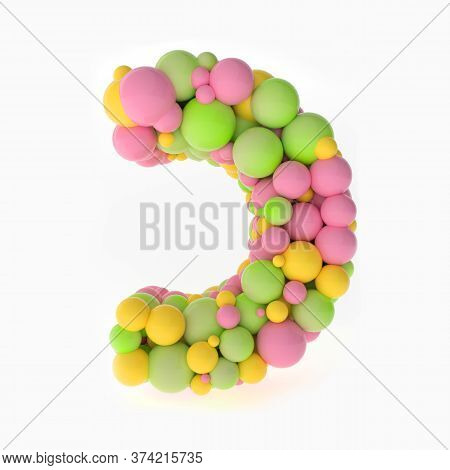 3d Letters Of The Hebrew Alphabet From Small Colorful Pink, Yelloow And Green Balls On White Backgro