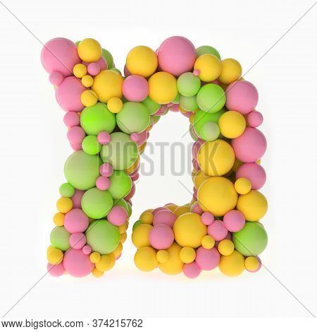3d Letters Of The Hebrew Alphabet From Small Colorful Pink, Yelloow And Green Balls On White Backgro
