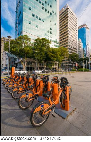 Rio De Janeiro, Brazil - June 30, 2020: Bicycle Station Of \'tembici\' [\'havebike\'] Project Sponso