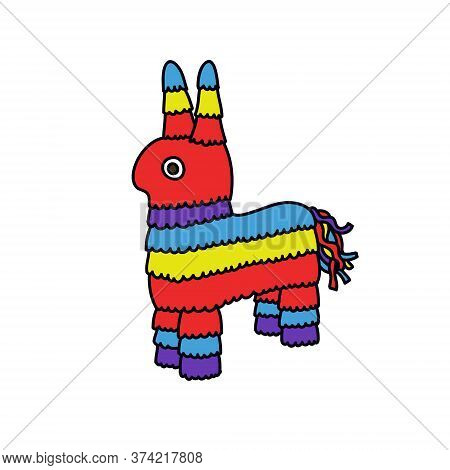 Mexican Donkey Pinata Toy Doodle Iocn, Vector Illustration
