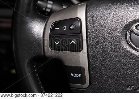 Novosibirsk/ Russia - April  02 2020: Toyota Land Cruiser 200  , Car Steering Wheel With Control But