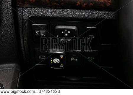 Novosibirsk/ Russia - April  02 2020: Toyota Land Cruiser 200  ,  Close-up Of Black Of Side Mirror A