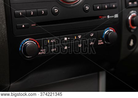 Novosibirsk/ Russia - June 10 2020: Nissan Pathfinder  , Close Up Instrument Automobile Panel With  