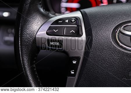 Novosibirsk/ Russia - June  10 2020: Toyota Highlander , Car Steering Wheel With Control Buttons, Mu