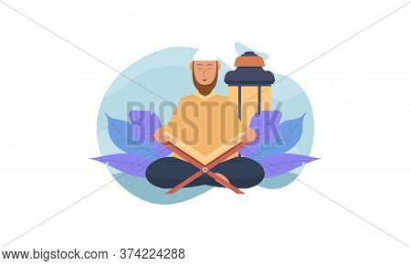 Muslim Man Reading The Quran Islamic Holy Book. Illustration Logo