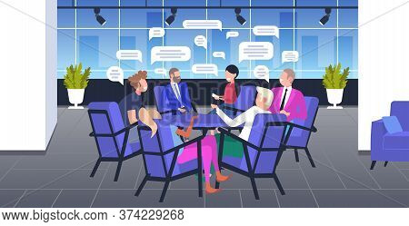 Businesspeople Chatting During Conference Meeting Chat Bubble Communication Concept Business People 