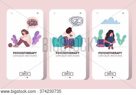 Set Upset Girls Crying Depression Problems Stress Psychotherapy Mental Health Depression Concept Sma