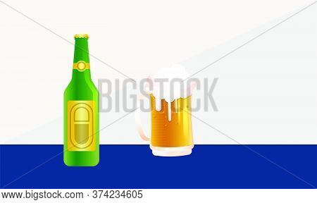 Mock Up Illustration Of Beer Bottle And Mugs