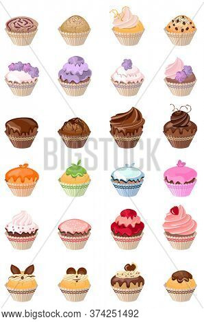 Detailed det with different realistic birthday cakes