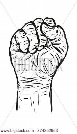 Fist. Vintage Hand Silhouette Poster. Text Message For Protest Action. Vector Illustration.