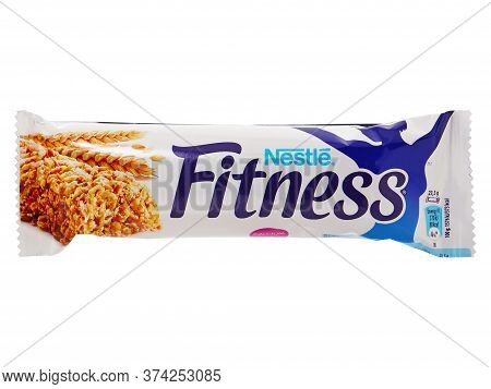 Bucharest, Romania - April 14, 2015. Nestle Fitness Cereal Bars. Nestle Fitness Can Be A Healthy Sna