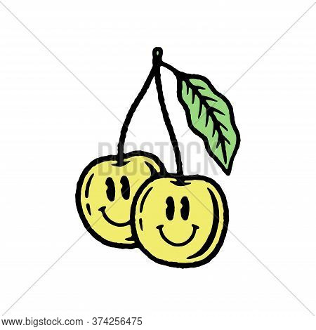 Happy Cherry Icon Logo Color White Background
