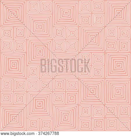 Pink And White, Optical Squares Seamless Pattern. Hand Draw, Stock Illustration.