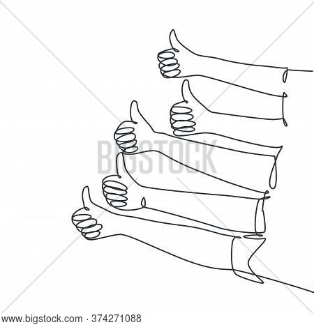 One Line Drawing Of People Arm Hands With Thumbs Up Gesture. Good Service Excellence In Business Sec