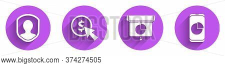 Set User Protection, Cursor And Coin, Graph, Chart, Diagram, Infographic And Mobile Phone With Graph