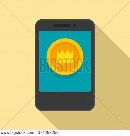 Smartphone Video Game Gold Crown Coin Icon. Flat Illustration Of Smartphone Video Game Gold Crown Co