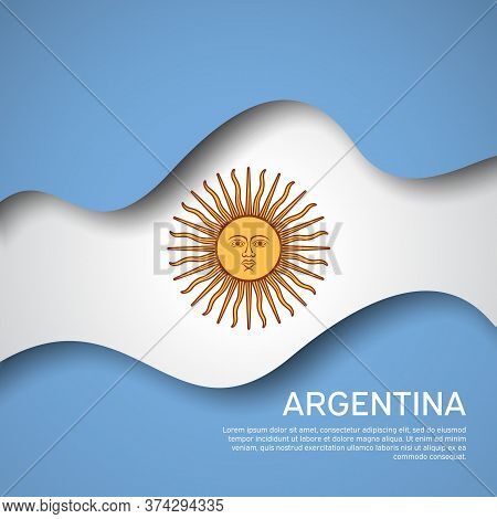 Abstract Waving Flag Of Argentina. Paper Cut Style. Creative Background For Argentina Patriotic Holi