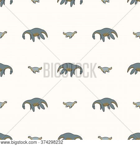 Seamless Background Two Plesiosaurus Dinosaur Gender Neutral Baby Pattern. Simple Whimsical Minimal 