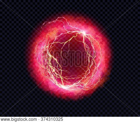 Electric Ball. Lightning Circle. Thunderbolt. Vector Electric Discharge Effect. The Light Sphere In 
