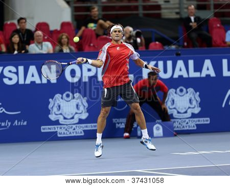 KUALA LUMPUR - 28 SEP: David Ferrer (Spanje) speelt zijn kwart-finale wedstrijd bij de ATP Tour Maleisische 