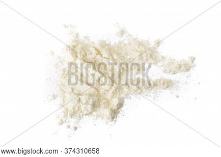 Pile Of Flour Isolated On White Background. Top View. Flat Lay