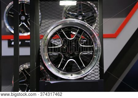 Alloy Wheel Of Car On The Shelf. Alloy Wheels Are Wheels That Are Made From An Alloy Of Aluminium Or