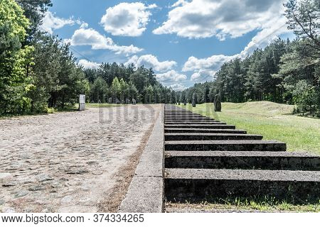 Wolka Okraglik, Poland - June 2, 2020: Rail Track Monument In Nazi German Extermination Camp Treblin