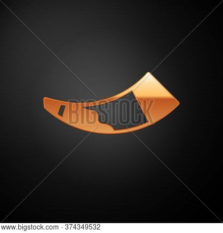 Gold Hunting Horn Icon Isolated On Black Background. Vector