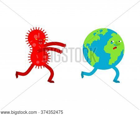 Coronavirus Run After Planet. Bactria Catches Up With Earth. 2019-ncov Spread. Panic During  Pandemi