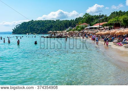 Halkidiki, Greece - August 2019: Calithea Beach On Kassandra Peninsula