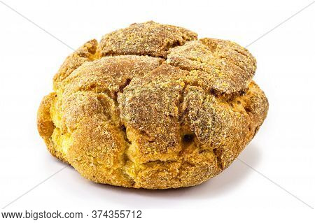 Corn Bread Or Brazilian Fuba, On Isolated White Background. Homemade Cheese Bread, Called Broa Or Br