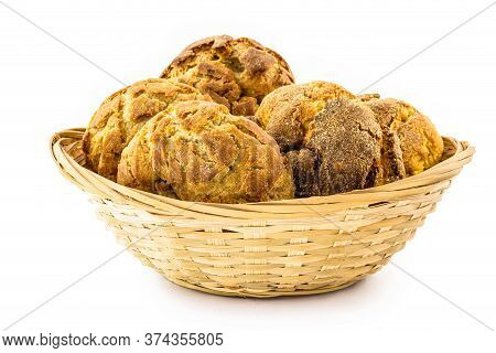 Brazilian Cornbread On Isolated White Background. Homemade Cheese Bread, Called Broa Or Broinha, Foo