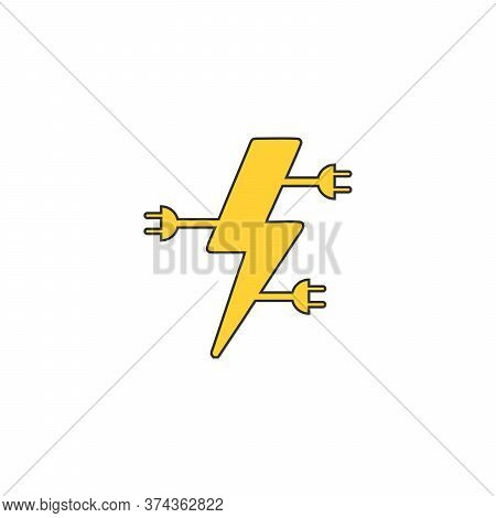 Electric Plug Lightning Icon. Concept Of Electricity. Flat Style. Stock Vector Illustration Isolated