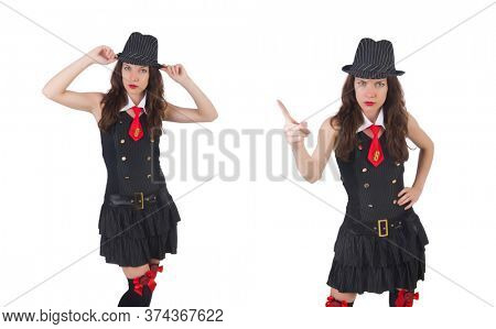 Young woman gangste isolated on white