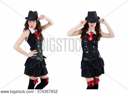 Young woman gangste isolated on white