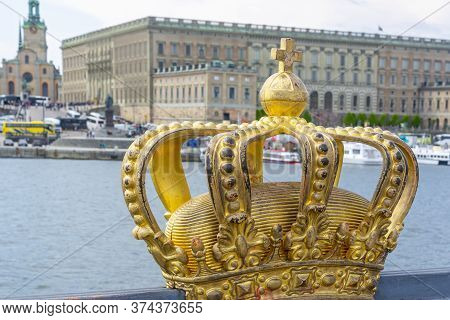 Royal Crown With Royal Palace At Background, Stockholm, Sweden