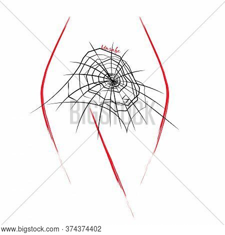A Conceptual Illustration Of A Woman's Body With A Spider Web, Isolated On White